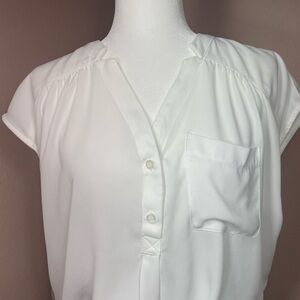 New York & Company White Blouse with Pocket Detail